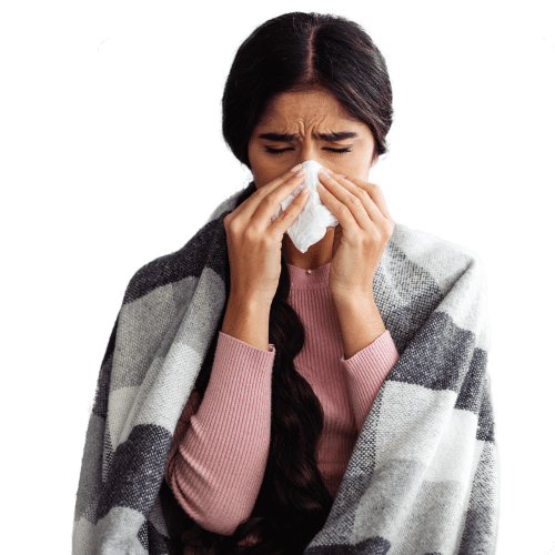 La mujer tiene un resfriado o gripe